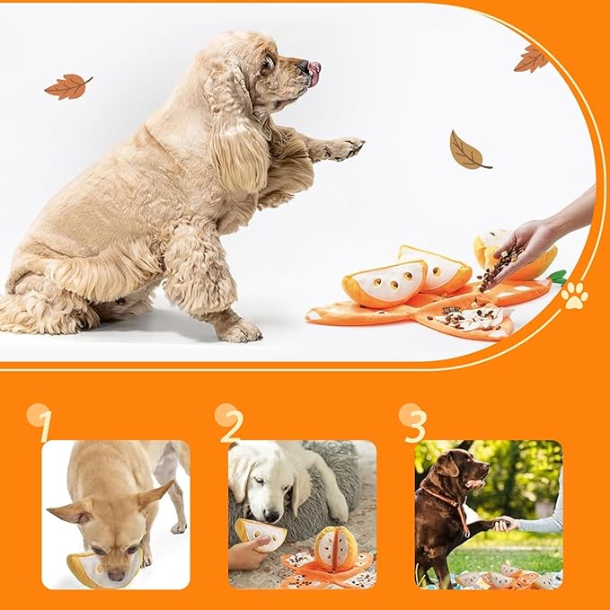 Orange Hide and Seek Plush Dog Toy, Interactive Squeaky Puzzle Toy with Hidden Pockets & Crinkle Paper, Watermelon Snuffle Mat for Small Medium Dogs Boredom Nosework (Orange 2PCS)