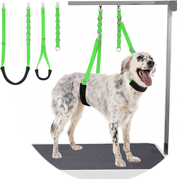 Dog Grooming Belly Strap - 3PCS Grooming Restraint Set Adjustable Belly Band Loops Strap with Padded Support & Loop Extension Straps Pet Grooming Harness Kit for Dogs (Green)
