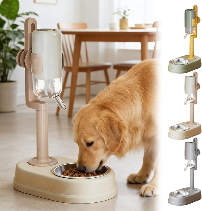 Food Water Automatic Feeders, Automatic Dog Bowl Dispenser, No Drip Easy Clean Pet Feeder, Durable Small Animal Feeding Tool, Dogs Cats Puppies Rabbits for Dogs Cats Puppies Rabbits (Yellow)