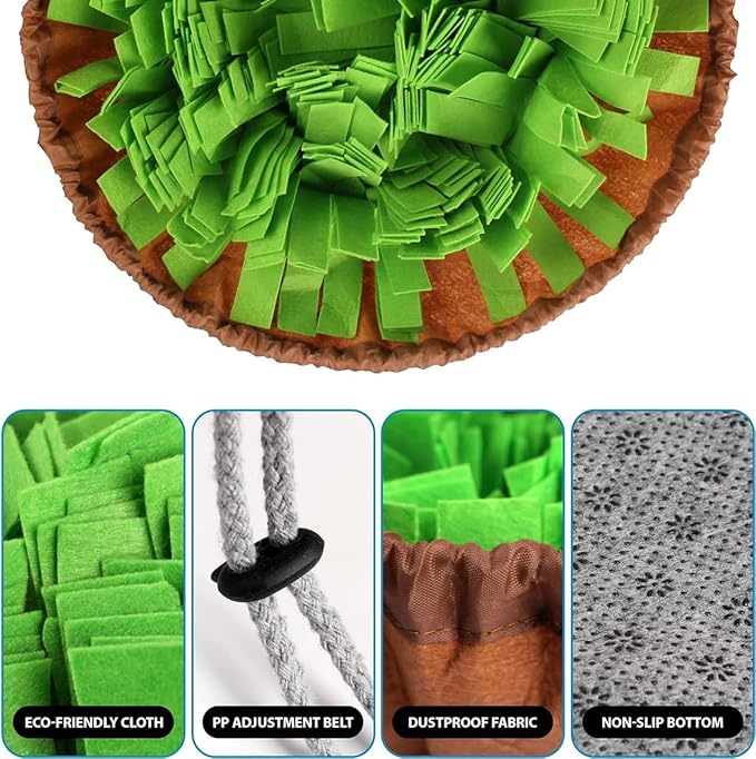 Snuffle Mat for Dogs Sniffing Feeding Mat, Durable Interactive Dog Puzzle, Sniff Mats for Large Medium Small Breed Dog Pet, Feeding Bowl Dog Anti-Slip Nose Work Spliced Training Mat Foraging, Green
