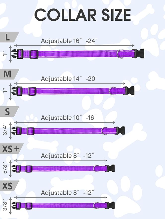 FunTags Reflective Dog Collar, Sturdy Nylon Collars for Puppy and Extra Small Girl and Boy Dogs, Adjustable Dog Collar with Quick Release Buckle,Purple,5/8" Width