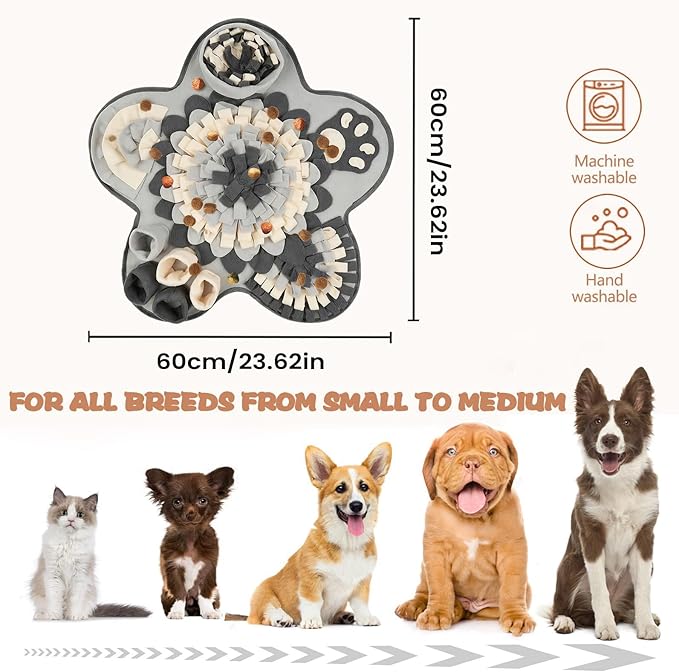 Snuffle Mat for Dogs, Interactive Foraging Design, 60x60x3cm, Puppy Foraging Toy, Interactive Dog Food Pad, Slow Feeding Benefits, for Repeated Indoor Play in Apartments, Homes, Offices, Living Rooms