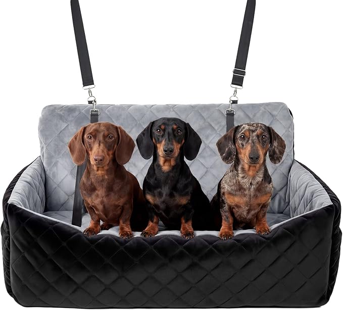 Extra Large Dog Car Booster Seat with Safety Belt, Waterproof & Non-Slip Memory Foam Dog Booster Seat with Thick Cushion, Pet Car Seat for SUV, Pick Up, Trunk