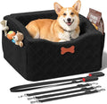 Dog Car Seat for Small Medium Dogs, 6" Elevated Dog Booster Seat with ISOFIX Safety Fixation, Washable Cover & High Density Memory Foam, Portable for Car Front/Rear/Trunk Home Outdoor Use (Jet Black)