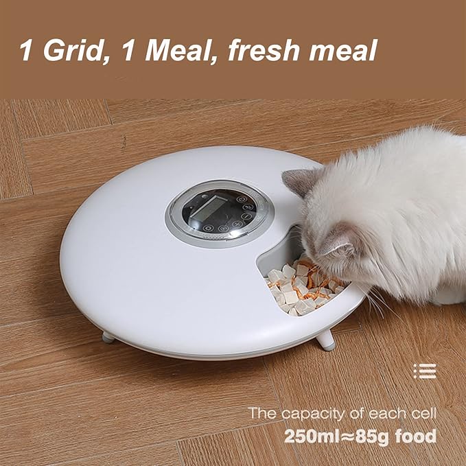 6 Meal Automatic Dog Cat Feeder, Dog Cat Wet & Dry Food Pet Feeder with Programmable Timer, Auto Dispenser for Small Cat Dog with Portion Control