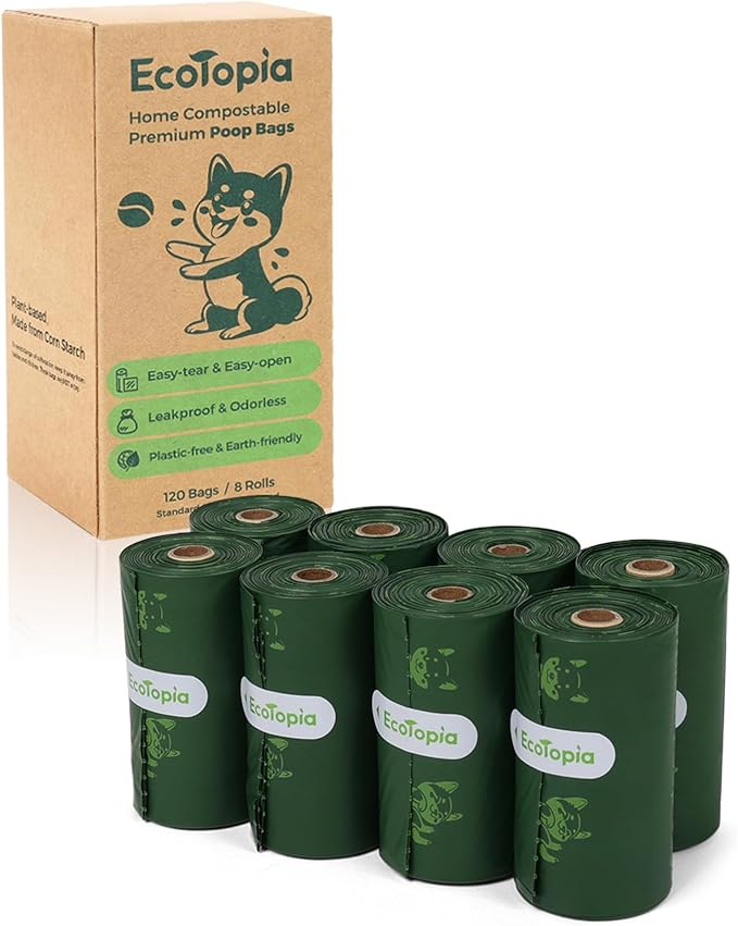 Biodegradable Dog Poop Bags, 120 Compostable Pet Waste Bags Rolls, Plant-Based & Plastic-Free, Extra Thick Leakproof, Unscented, ASTM D6400 & EN 13432 Compliant, Dark Green
