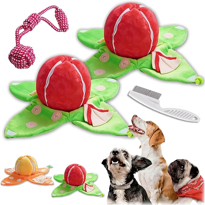 RJDJ Orange Hide-and-Seek Plush Dog Toy, Interactive Squeaky Watermelon Dog Toy with Hidden Pockets, Watermelon Snuffle Toy for Boredom Small Medium Dogs (2PC-B)