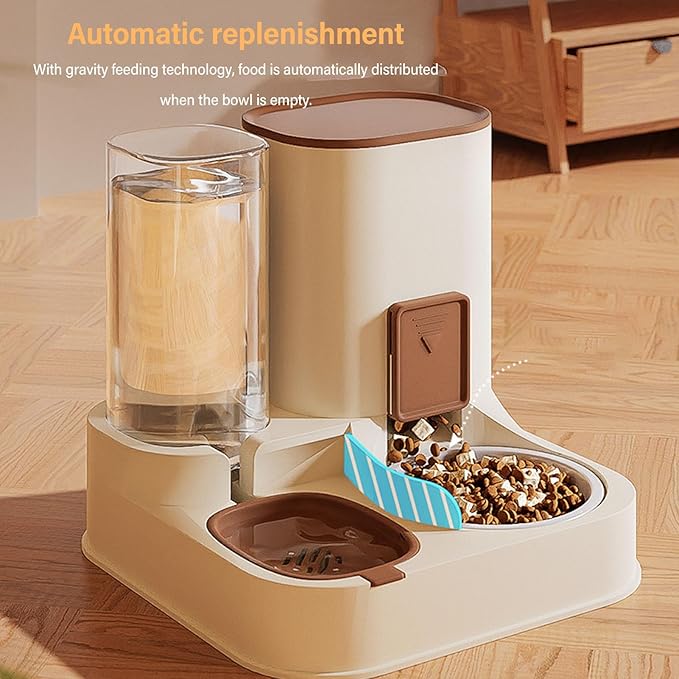 2 in 1 Automatic Cat Feeder and Water Dispenser, Food Feeder and Waterer Set, Feeder Cat Dry Food Pet Feeder and Water Dispenser for Indoor Outdoor Cats