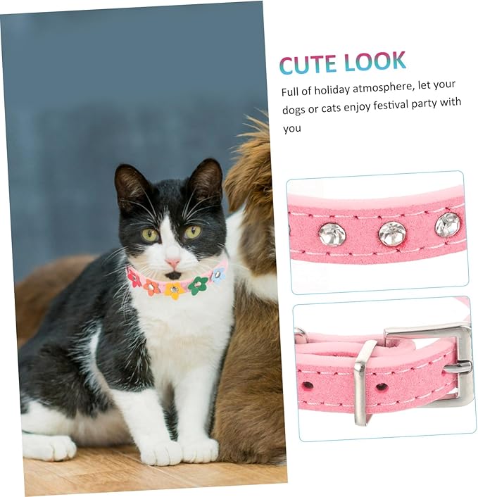 POPETPOP Adjustable Rhinestone Pet Collar for Dogs and Cats Pu Leather Design Comfortable and Stylish for Parties and Daily Wear