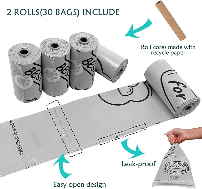 Dog Poop Bag Holder with Leash Clip, Adjustable Strap & 2-Side Hooks for Used Dog Waste Bags(Black)