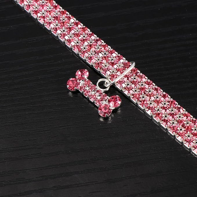 BESPORTBLE Rhinestone Pet Collar Adjustable Dog Crystal Collar with Shining Bone Pendant Pink Medium for Small to Medium Dogs