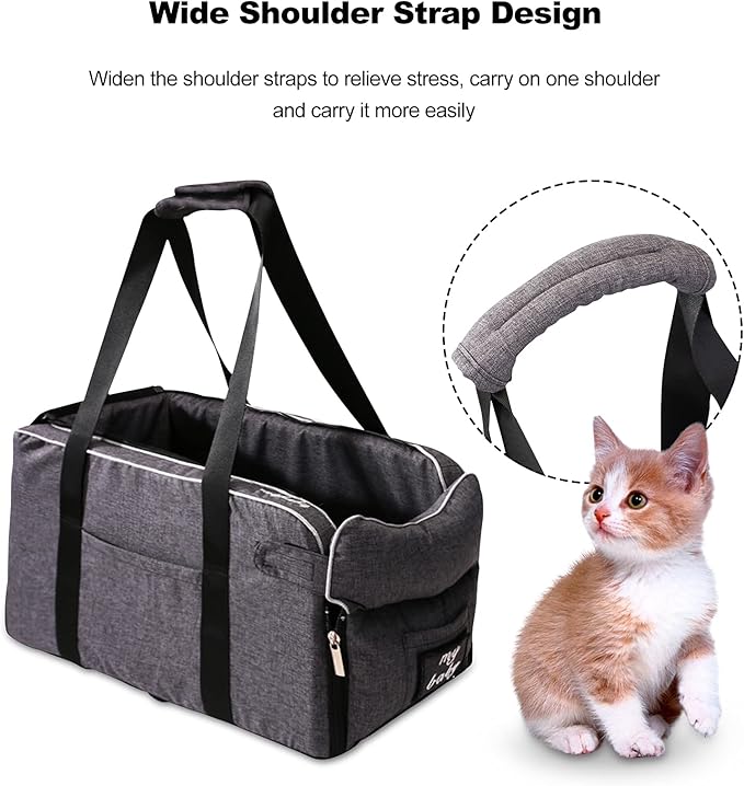 Ergocar Pets Booster Seat for Car Front Seat Travel Carrier Cage Shoulder Straps Collapsible Soft Washable Portable Small Dogs & Cats Car Seat Puppy Car Seat Within 6kg-Gray, Straps