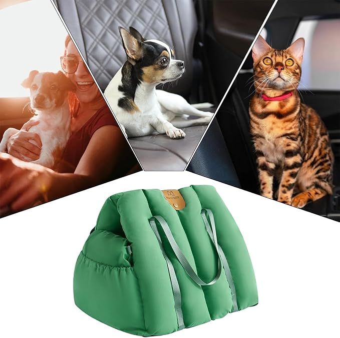 Pet Car Seat,Dog for Small Dogs Or Cats,Car-Mountable and Handheld 2-in-1 Portable Cat House,Small Pets Travel Carrier Bed with Anti-Escape Rope Dog(Color:Green)