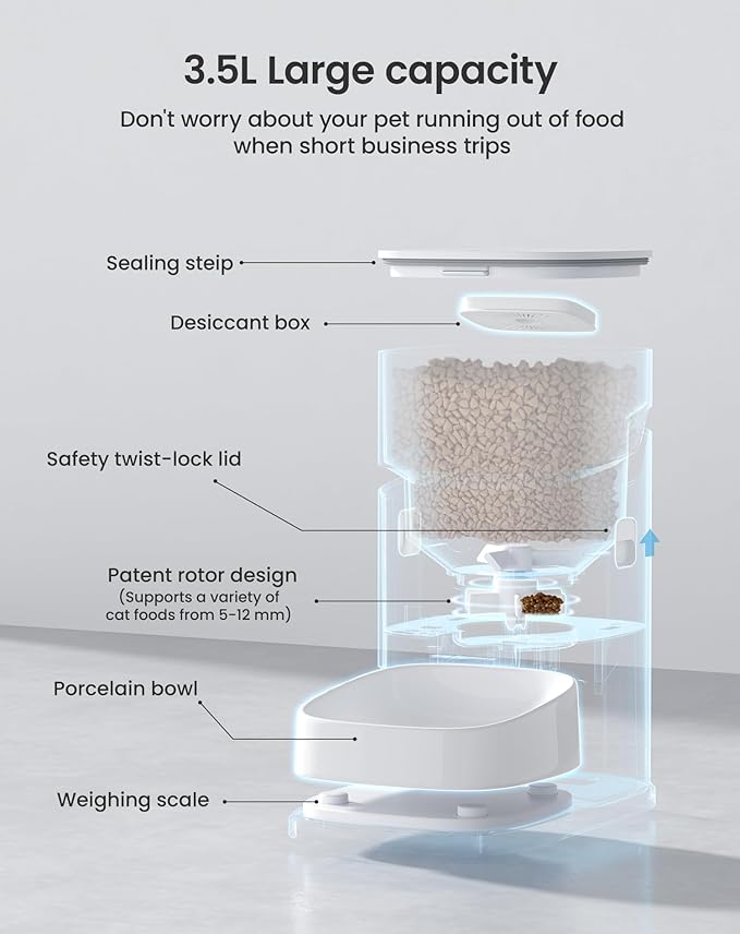 Automatic Pett Feeder with Smart Pet Water Fountain, 3.5L Timed Cat Dog Food Dispenser with App Control, Handmade Ceramic Bowl & 2.5L Cat Water Fountain for Drinking, Feeder and Water Fountain