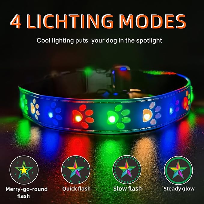 Dog Collar with Lights, 15 Lighting Modes Silicone Pet Collar, USB C Rechargeable LED Dog Collar for Night Safety, Adjustable Soft Glowing Collar for Dogs (PW-Blue Pro, S(11.8-15.7"))