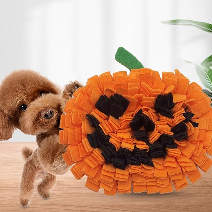 VINGVO Pumpkin Shaped Snuffle Mat for Dogs, Durable Plush Slow Feeding Puzzle Toy with Non Slip Bottom, for Nose Work Training and Indoor Outdoor Use