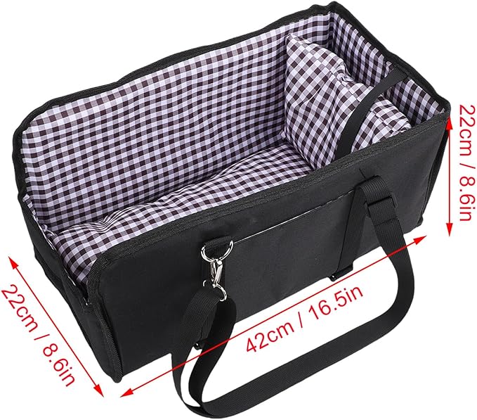 Center Console Dog Car Seat, Anti Collapse Portable Armrest Booster Cat Seat with Soft Cushion Adjustable Safety Belt Non Slip Bottom for Travel, Support Pet Up to 11lbs (Black)