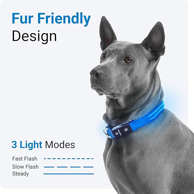 Tractive LED Light Up Dog Collar USB Rechargeable Waterproof (Blue), Large