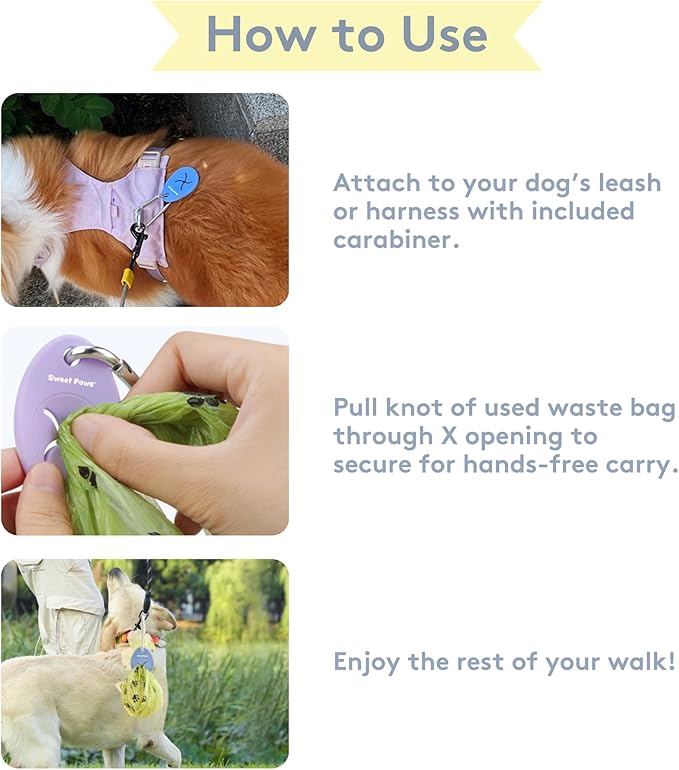 Sweet Paws Dog Poop Bag Holder Charm for Hands-Free Carry of Used Dog Poop Bag on Leash, Lightweight Durable Silicone, Preserves your Diginity and Frees your Hands-Glacier