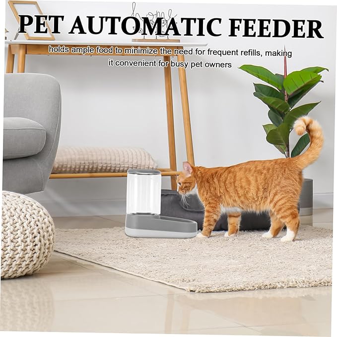 Happyyami Automatic Pet Feeder and Water Dispenser Portions for Small Medium Dogs and Cats Quiet Timed Feeding Elegant Gray Design for Puppies and Kittens