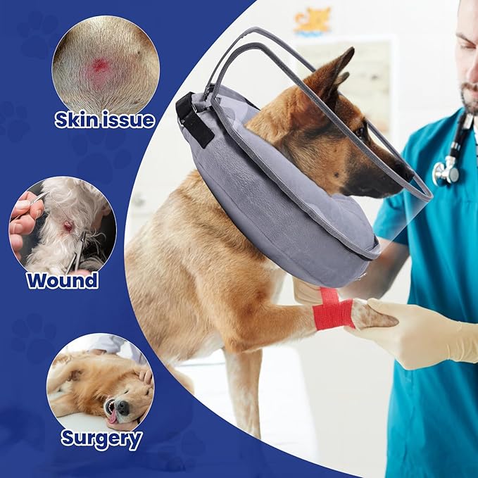 BARKLESS Dog Cone, Inflatable Dog Cone After Surgery for Small Medium Breeds, Soft Surgery Collar with Enhanced Anti-Licking Guard Shield for Pets, Patented Protective Donut Collar
