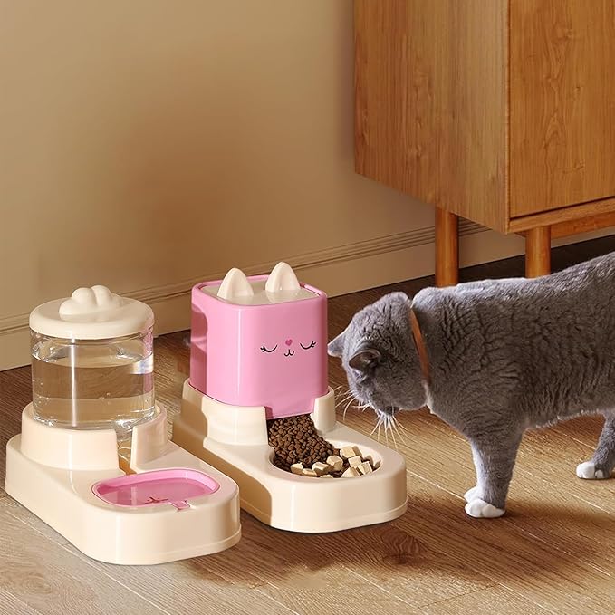 Automatic Cat Feeder, Auto Fill Cat Water Bowl, Cat Food Dispenser, Anti-Slip Automatic Pet Waterer, Large Capacity Cat Water Dispenser, Cute Dog Feeding Bowls (C)