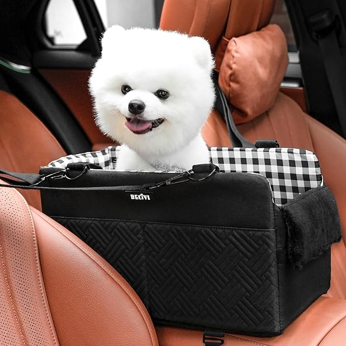 Console Dog Car Seat for Small Dogs Cats Portable Cat Travel Litter Box with Lid and 10 Pcs Disposable Liner Bags Black