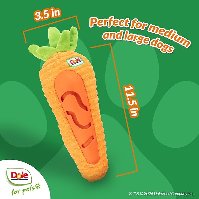 Dole for Pets® Dog Puzzle Toy with Squeaker, Carrot Snuffle Dog Treat Toy for Small and Medium Dogs, Dog Enrichment Toys