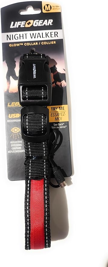 Life Gear USB Rechargeable LED Pet Collar in Assorted Colors, Medium 16"-18" (Medium 16"-18")