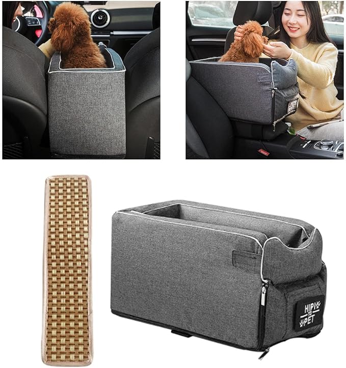 Pet Car Booster Seat Portable Breathable Travel Carrier Stable Puppy Dog Car Seat Summer Cooling Mat (Grey)