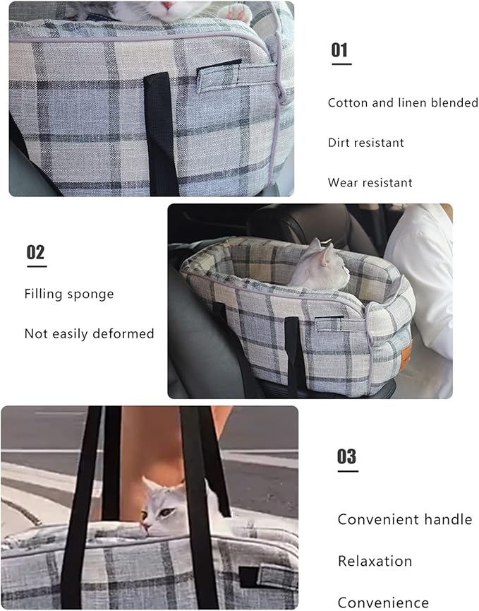 Dog Car Seat Pet Booster Seat ON Car Armrest Perfect for Small Pets, Interactive Dog Console Car Seat,Pet Travel Safety Car Seat,Portable Dog Car Travel Carrier Bed with Safety Buckle