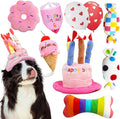 Dog Birthday Toys Girl, Squeaky Plush Birthday Cake Hat Bandana, Birthday Gifts for Small & Medium Dog, 9 Pack Pink