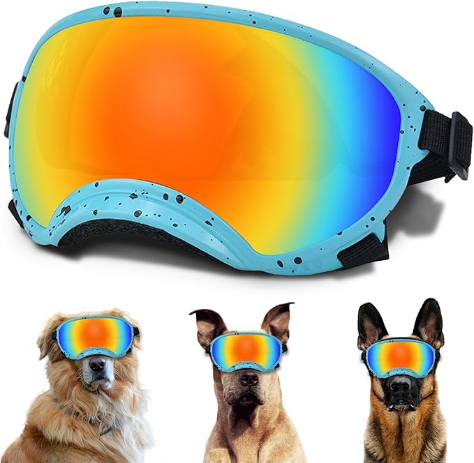 Winproof Large Dog Sunglasses with Adjustable Strap, UV Protection, Soft Goggles for Medium-Large Dogs