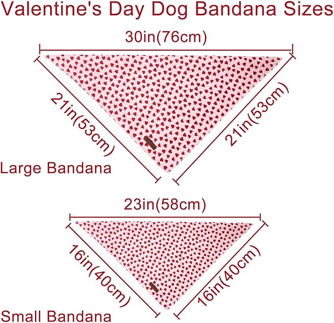 Valentine's Dog Bandana, UP URARA PUP Soft Cotton Adjustable Pet Scarf for Small, Medium, and Large Dogs, Cute and Comfortable Dog Accessory,L