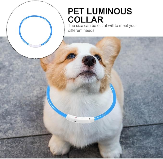 YARNOW USB Rechargeable 70cm Blue Fiber Optic Dog Collar LED Luminous Night Safety Collar for Pets