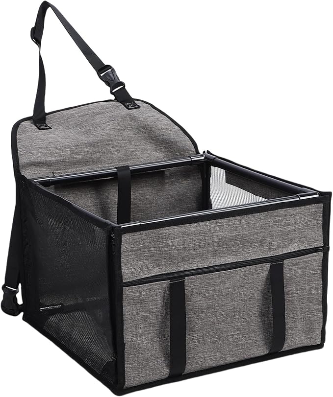 Dog Car Seat, Oxford Cloth Pet Booster Seat with Breathable Mesh, Portable and Foldable, Water Proof Car Pet Bed for Travel Road Trip, Large Capacity, 39x39x27cm (Light Gray)