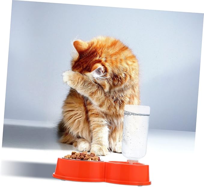 TOYANDONA Tip Automatic Cat Water Dispenser and Food Bowl Set Dual Bowl PET Feeder Spill-Proof Design Plastic for Cats and Dogs