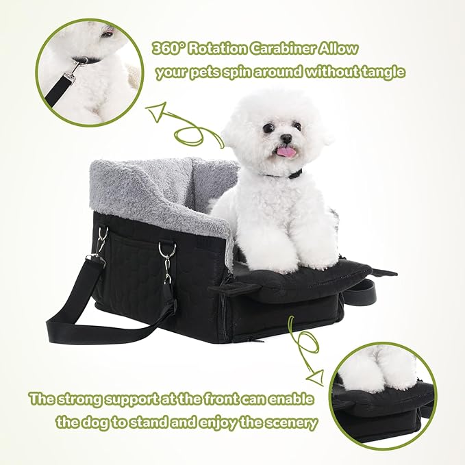Center Console Dog Car Seat, Detachable Washable Dog Booster Seat, Adjustable Safety Belts and Built-in Leash Pet Carseat, Portable Puppy Travel Carrier with Cushion for Small Dogs Cat(Black)