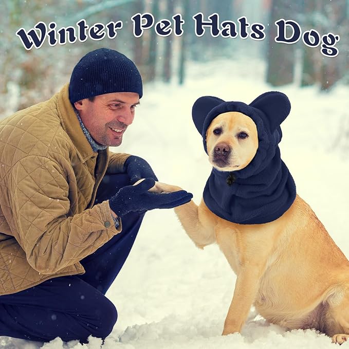Winter Dog Hats Quiet Ears for Dogs Ear Muffs Pet Neck Warmer Scarf Hoodie Noise Protection Cover Beanie Head Wrap Costume for Pet Dog Cats(Dark Blue,S)