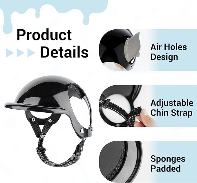 PETLESO Dog Goggles for Small Dogs with Helmet, 2PCS Doggy Sunglasses and Pet Motorcycle Helmet Set for Small Medium Breed Outdoor Driving Walking, Black