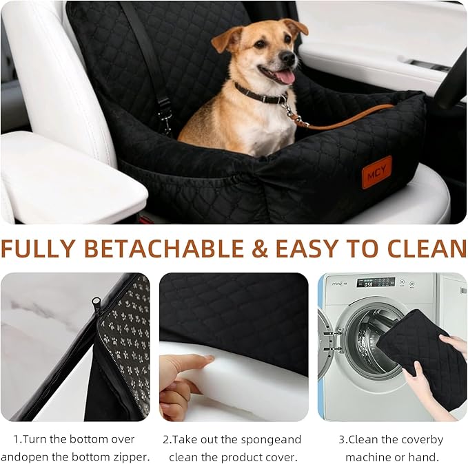 Dog Car Seat for Small Dogs, Fully Detachable and Washable Pet Booster Car Seats, Pet Travel Home Bed Ultra Soft Fabric, Adjustable Straps,Easy to Install, Black