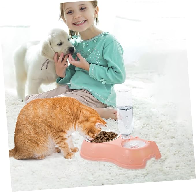 Kisangel 1set Automatic Pet Feeder and Water Dispenser Detachable Dual Bowl for Cats and Dogs Easy to Practical Design for Home and Pet Shops