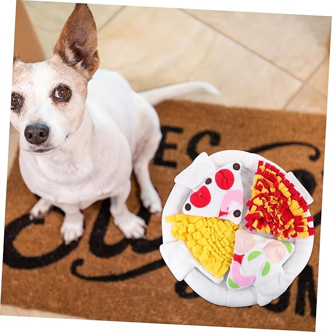 Luxshiny Pizza Shape Dog Snuffle Mat Slow Feeder Pet Smell Pad for Stress Relief and Intelligence Training Material Interactive Nose Work for Dogs and Cats