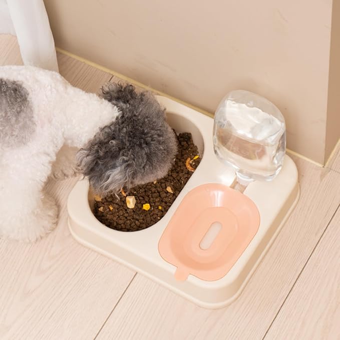 Indoor Dogs Double Feeding Bowls and Automatic Water Dispenser Pet Eating Drinking Pet Dogs Bowls Multi-Color Can Choose