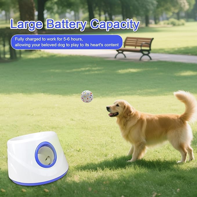 Dog Ball Thrower Launcher, Automatic Ball Launcher for Dogs, 3 Adjustable Distance Settings, Indoor Outdoor Interactive Toy, with 3 2.3-inch Balls, Small/Medium Sized Dog Thrower