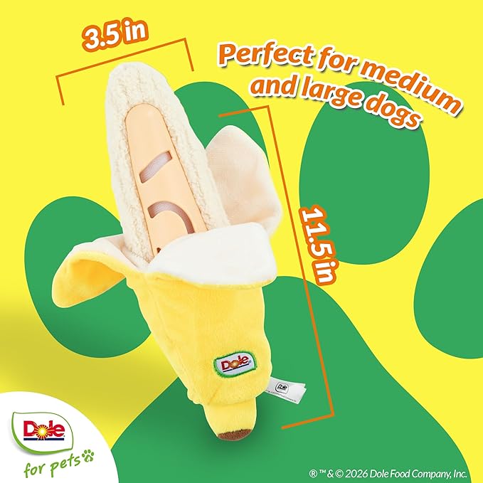 Dole for Pets® Dog Puzzle Toy with Squeaker, Banana Snuffle Dog Treat Toy for Small and Medium Dogs, Dog Enrichment Toys
