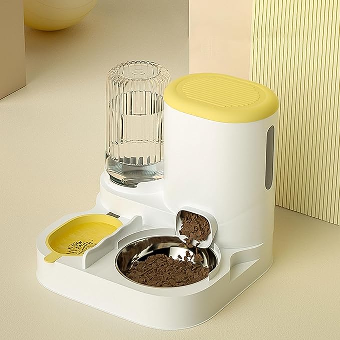 Automatic Dog Feeder and Water Dispenser Dog Bowl Convenient,Removable,Pet Supplies,Automatic Pet Feeder Food Feed for Puppy, Yellow