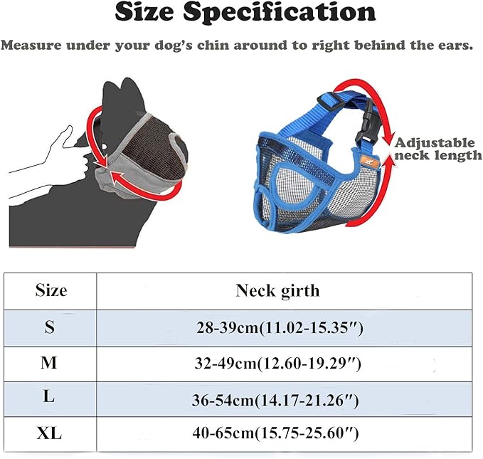 Short Snout Dog Muzzle Bulldog Muzzle, Stop Dog for Biting Barking Chewing, Adjustable(L, Blue)