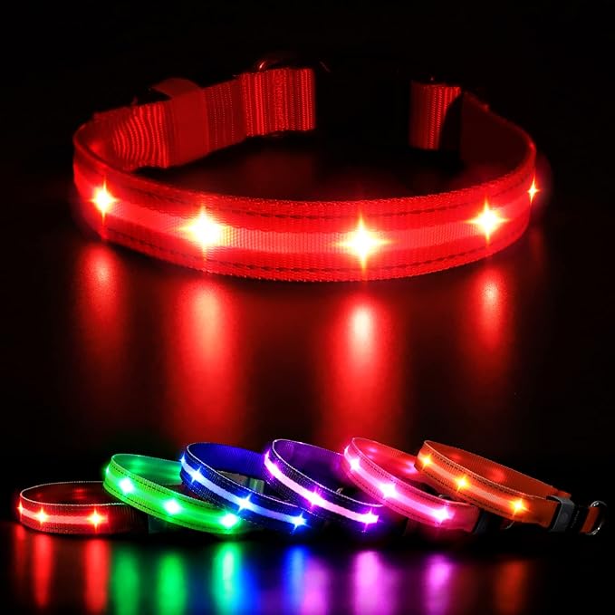 MASBRILL Led Dog Collar, Rechargeable Water-Resistant Lighted Flashing Glowing Night Safety Collar