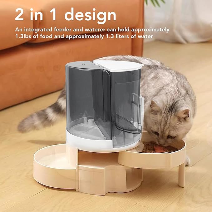 Automatic Cat Feeders, Automatic Cat Food Feeder and Water Dispenser, Automatic Cat Food Dispenser, Dry Wet Separate Rotating Storage Pet Water Dispenser for Small